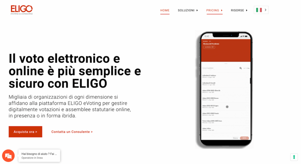 Homepage del sito Eligo Evoting